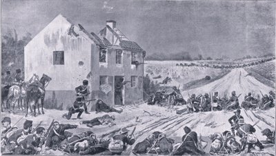 Szene aus der Schlacht von Haelen, wo die belgischen Truppen die Eindringlinge besiegten, aus Der Große Krieg, The Amalgamated Press Limited, 1914 von Richard Caton Woodville